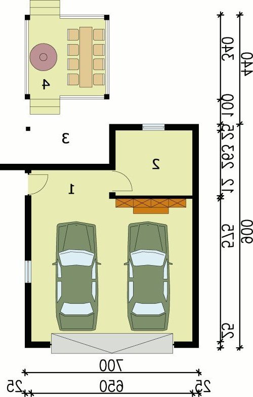 PRZYZIEMIE G25 garaż dwustanowiskowy z wiatą - wersja lustrzana