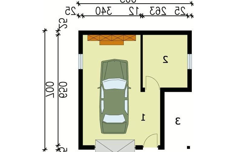 Projekt garażu G23 garaż jednostanowiskowy z pomieszczeniem gospodarczym - przyziemie