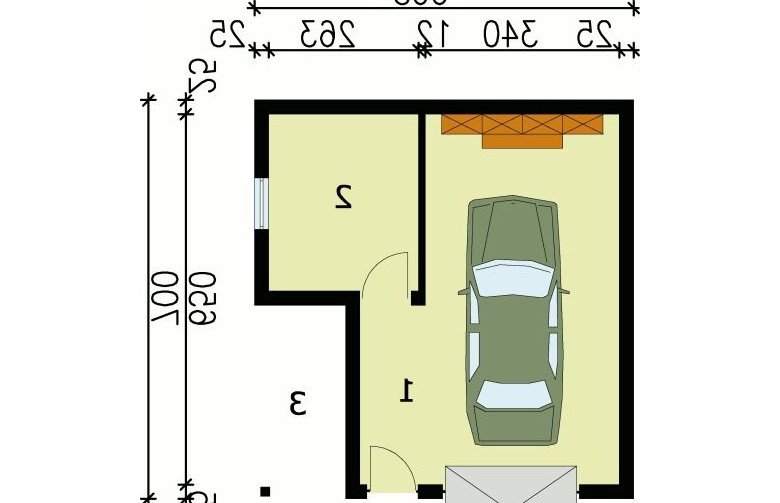 Projekt garażu G21 garaż jednostanowiskowy z pomieszczeniem gospodarczym - przyziemie