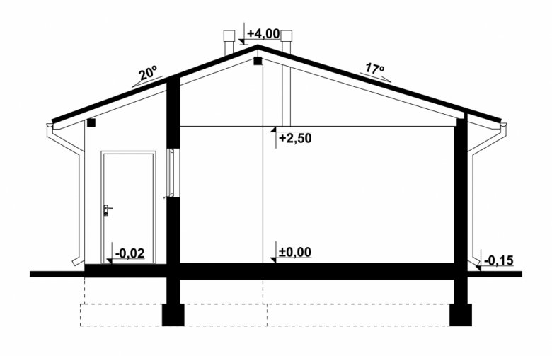 Projekt domu energooszczędnego G64 - Budynek garażowo - gospodarczy - przekrój 1