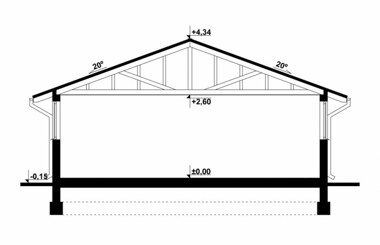 Projekt domu energooszczędnego G66 - Budynek garażowo - gospodarczy - przekrój 1