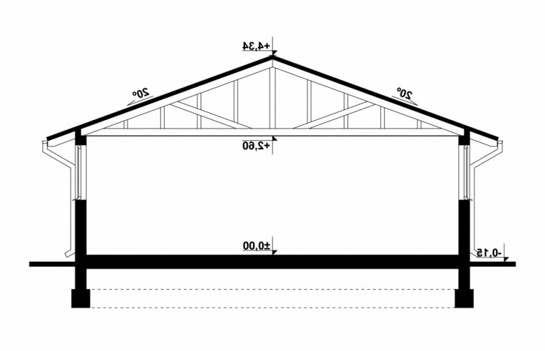 Projekt domu energooszczędnego G66 - Budynek garażowo - gospodarczy - przekrój 1