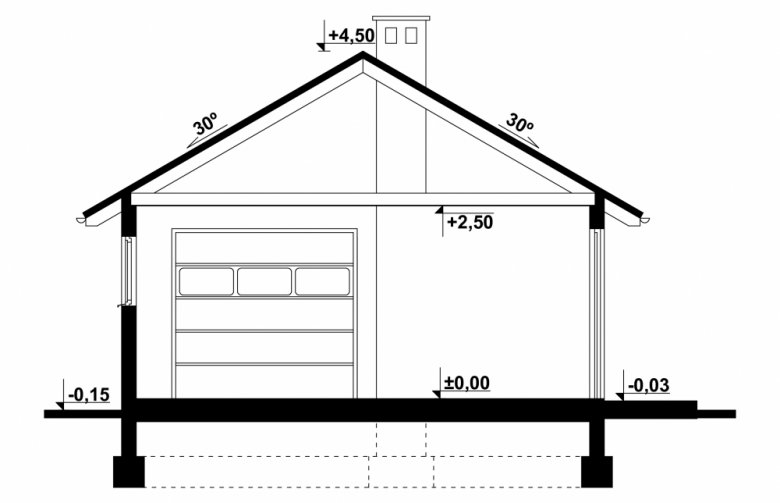 Projekt domu energooszczędnego G67 - Budynek garażowo - gospodarczy - przekrój 1