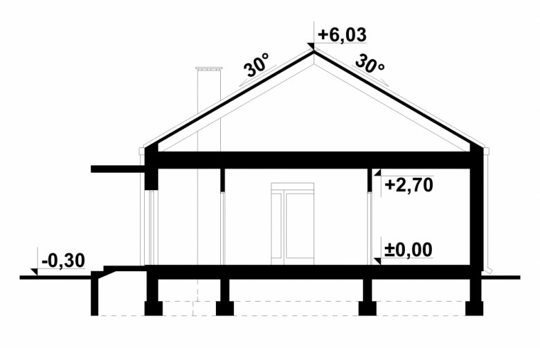 Projekt domu dwurodzinnego Inez - przekrój 1