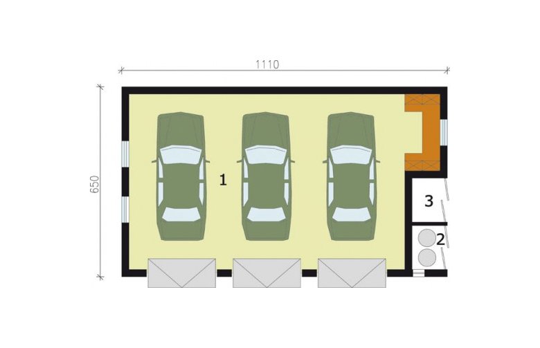 Projekt garażu G166 garaż trzystanowiskowy - przyziemie