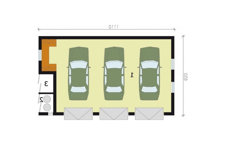 Projekt garażu G166 garaż trzystanowiskowy - przyziemie