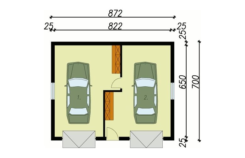 Projekt garażu G11 garaż dwustanowiskowy - przyziemie