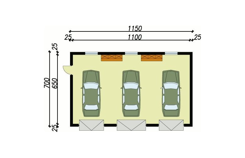 Projekt garażu G7 garaż trzystanowiskowy - przyziemie