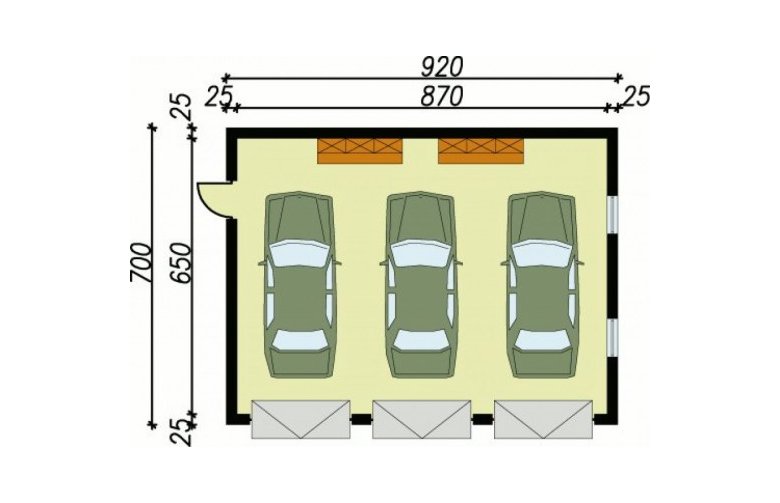 Projekt garażu G5 garaż trzystanowiskowy - rzut przyziemia