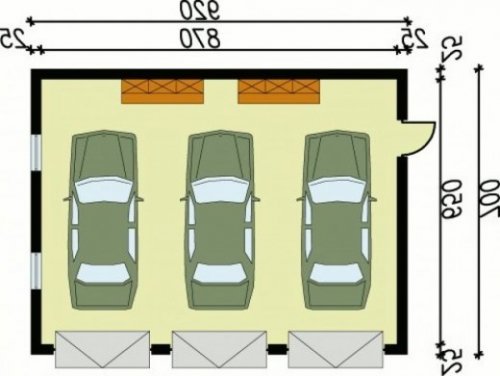 RZUT PRZYZIEMIA G5 garaż trzystanowiskowy - wersja lustrzana