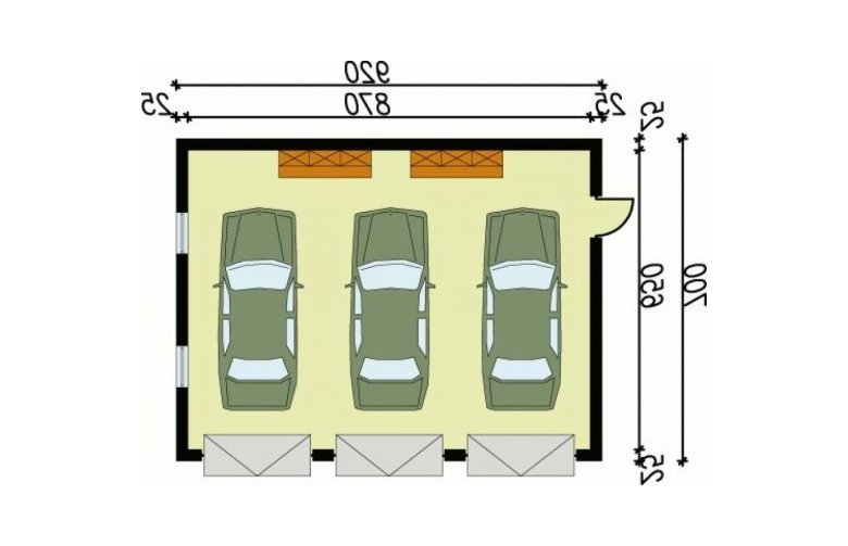 Projekt garażu G5 garaż trzystanowiskowy - rzut przyziemia