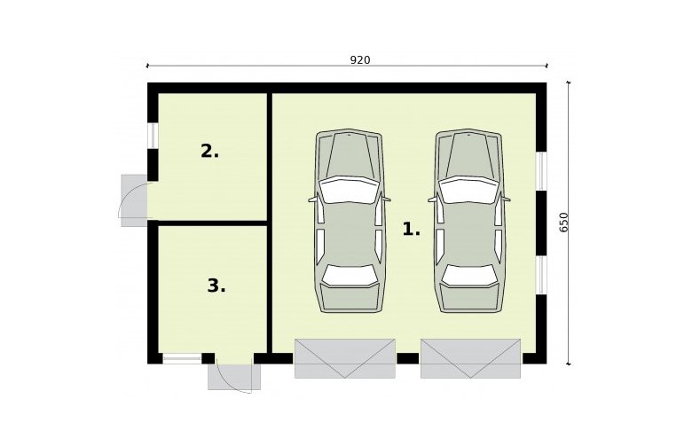 Projekt garażu G3 garaż dwustanowiskowy z pomieszczeniami gospodarczymi - przyziemie