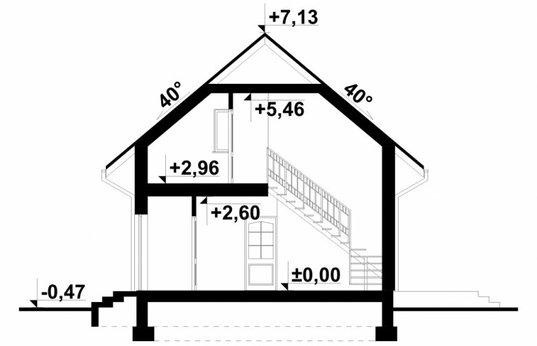 Projekt domu wolnostojącego Ewa - przekrój 1