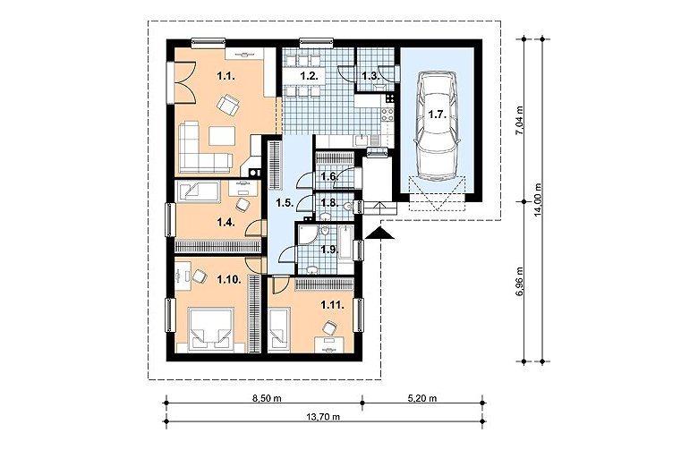 Projekt domu jednorodzinnego L-2 - 