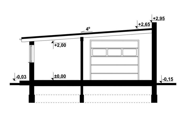 Projekt domu nowoczesnego G119 - Budynek gospodarczy - przekrój 1