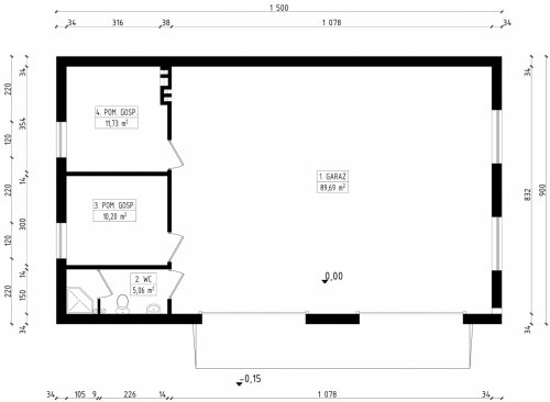 Rzut projektu G111 - Budynek garażowo - gospodarczy