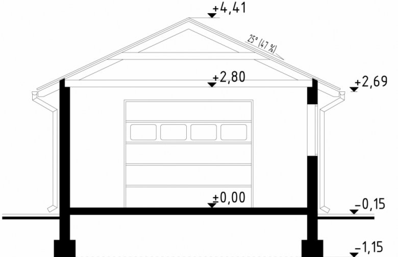 Projekt domu energooszczędnego G123 - Budynek garażowy - przekrój 1
