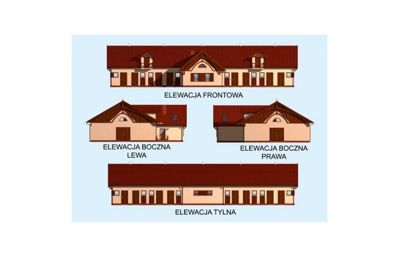 Projekt budynku gospodarczego S25 Stajnia dla koni - 16 boksów + część mieszkalna - elewacja 1