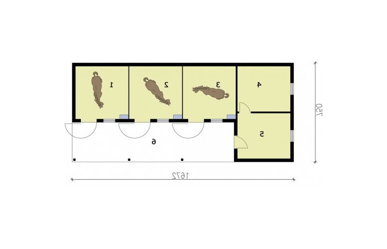 Projekt budynku gospodarczego S31 Stajnia angielska dla koni z boksami z wyjściem na zewnątrz- 3 boksy - przyziemie