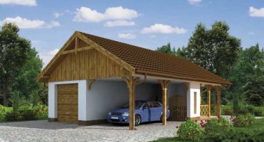 Projekt domu G168 garaż z wiatą i pomieszczeniem gospodarczym