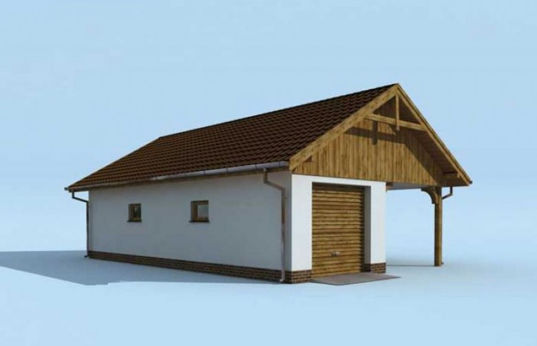 Projekt garażu G168 garaż z wiatą i pomieszczeniem gospodarczym