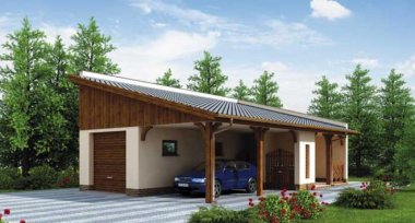 Projekt domu G169 garaż z wiatą i pomieszczeniem gospodarczym