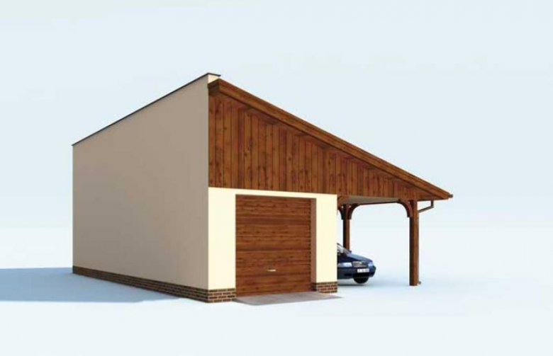 Projekt garażu G169 garaż z wiatą i pomieszczeniem gospodarczym