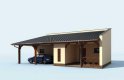 Projekt garażu G169 garaż z wiatą i pomieszczeniem gospodarczym - wizualizacja 3