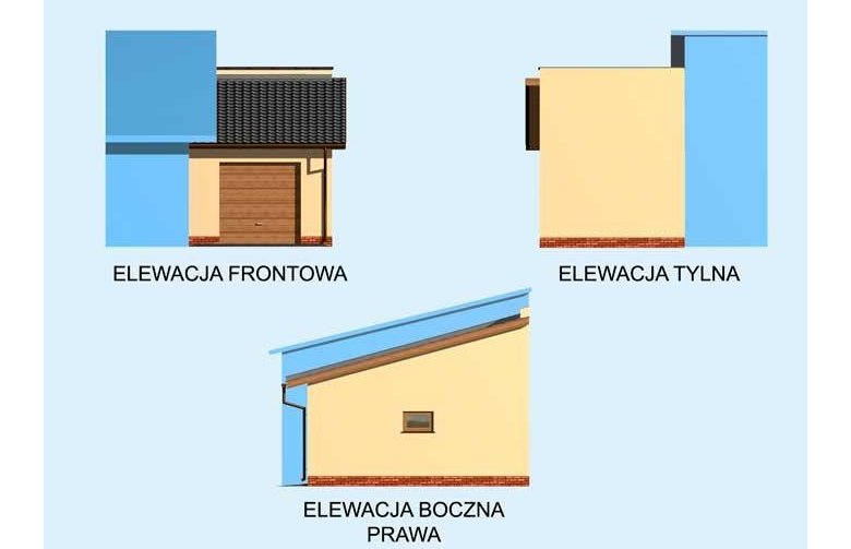 Projekt garażu GP3 projekt budynku gospodarczego dostawianego - elewacja 1