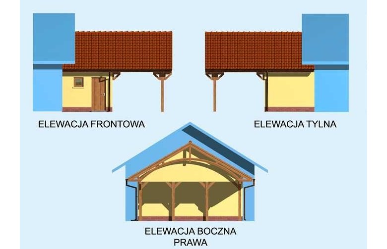 Projekt garażu GP6 projekt budynku gospodarczego dostawianego - elewacja 1