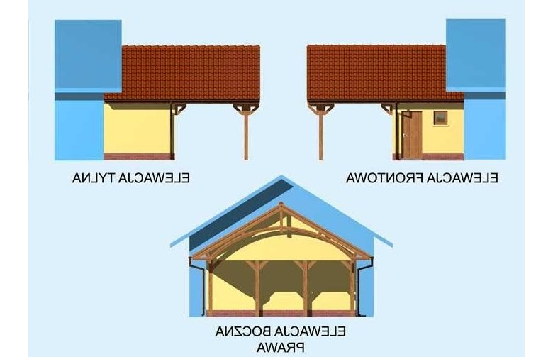 Projekt garażu GP6 projekt budynku gospodarczego dostawianego - elewacja 1