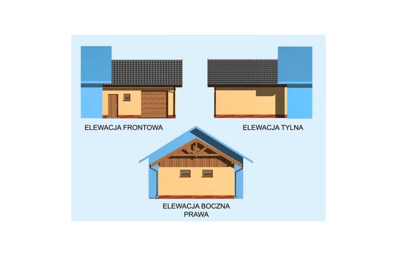 Projekt garażu GP7 garaż dostawiany - elewacja 1