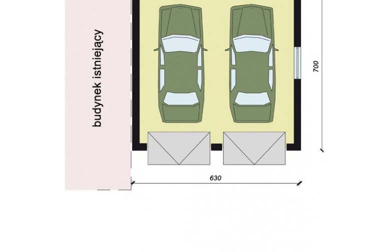 Projekt garażu GP8 garaż dostawiany dwustanowiskowy - przyziemie