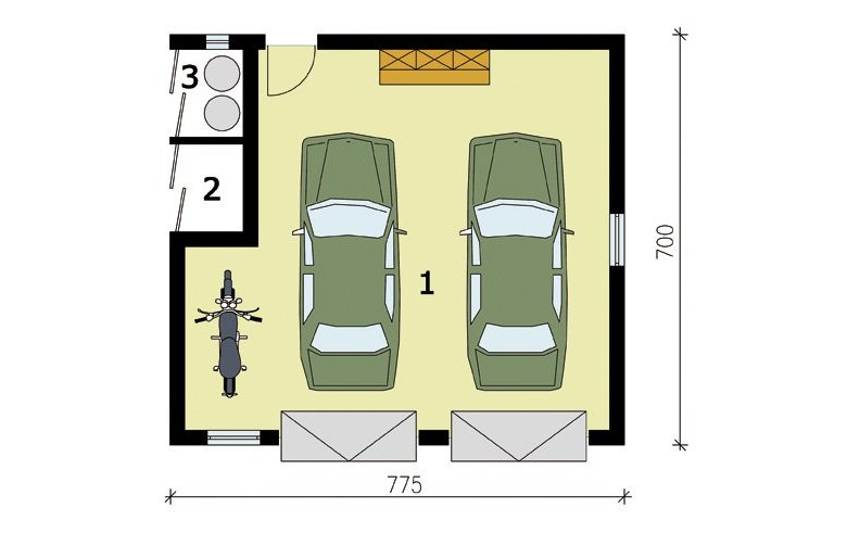 Projekt garażu G174 garaż dwustanowiskowy - przyziemie