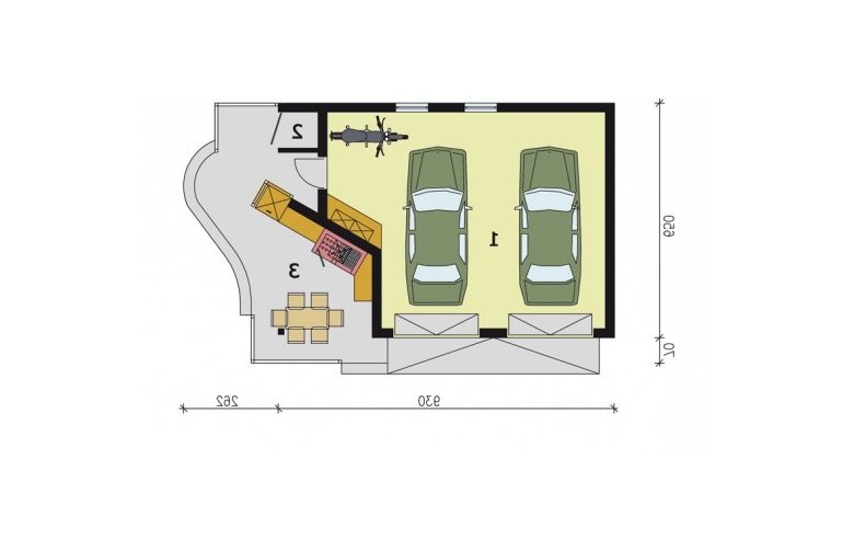 Projekt garażu G185 garaż dwustanowiskowy z wędzarnikiem - przyziemie