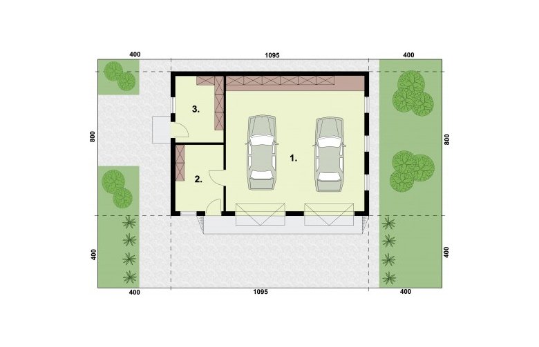 Projekt garażu G198 garaż dwustanowiskowy z pomieszczeniem gospodarczym - rzut przyziemia