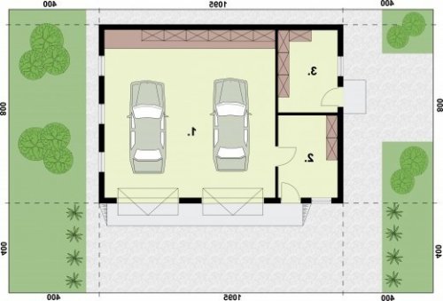 RZUT PRZYZIEMIA G198 garaż dwustanowiskowy z pomieszczeniem gospodarczym - wersja lustrzana