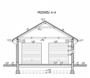 Przekrój projektu G200 garaż dwustanowiskowy z pomieszczeniem gospodarczym