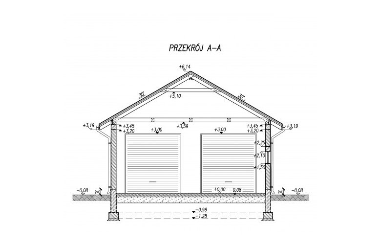 Projekt garażu G200 garaż dwustanowiskowy z pomieszczeniem gospodarczym - przekrój 1