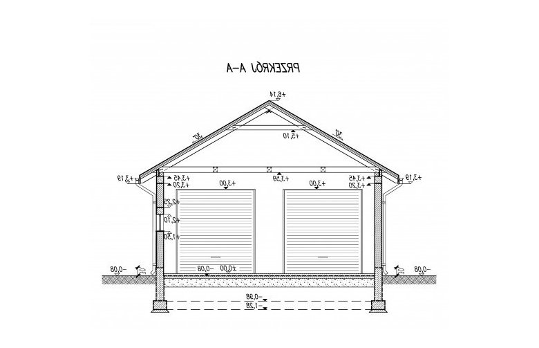Projekt garażu G200 garaż dwustanowiskowy z pomieszczeniem gospodarczym - przekrój 1