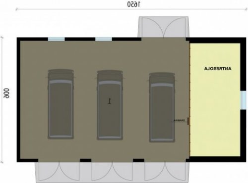 RZUT ANTRESOLI G206 garaż trzystanowiskowy z pomieszczeniami gospodarczymi - wersja lustrzana