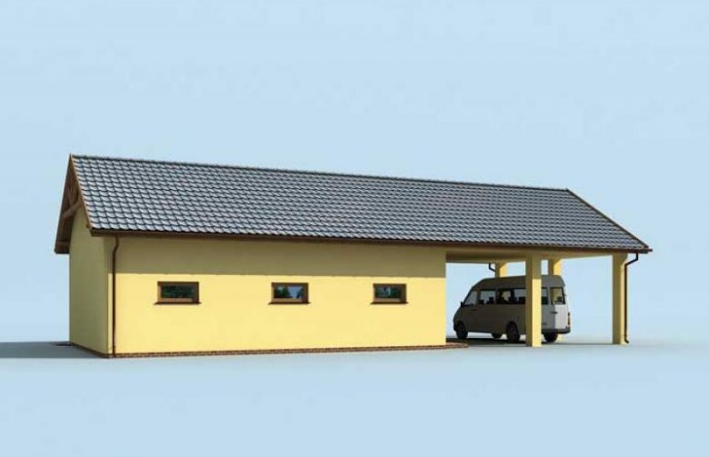 Projekt garażu G209 garaż dwustanowiskowy z wiatą garażową