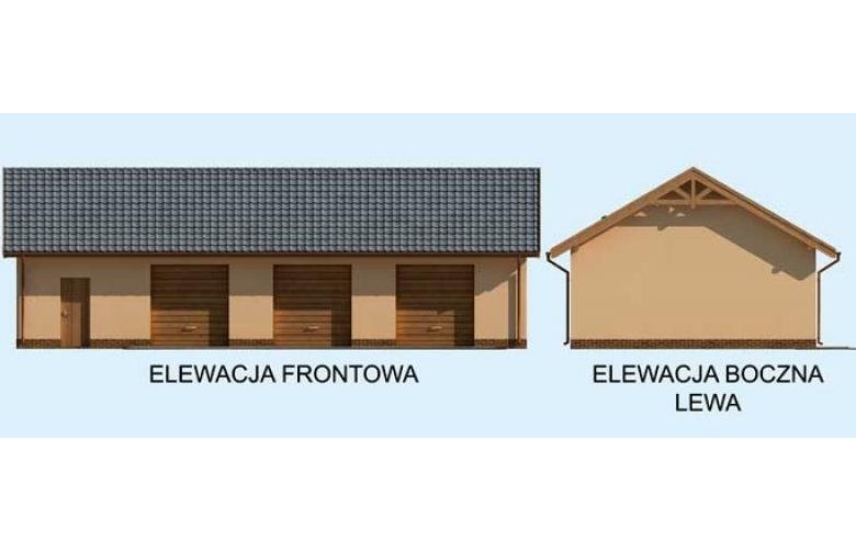 Projekt garażu G217 garaż trzystanowiskowy z pomieszczeniami gospodarczymi - elewacja 1