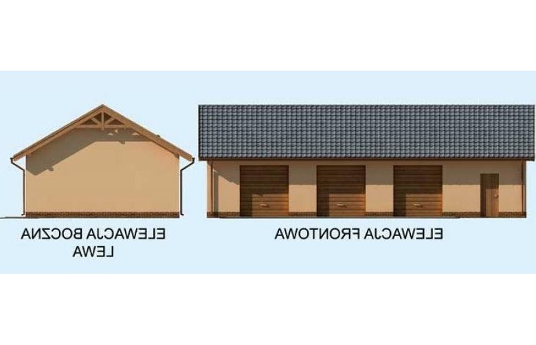 Projekt garażu G217 garaż trzystanowiskowy z pomieszczeniami gospodarczymi - elewacja 1