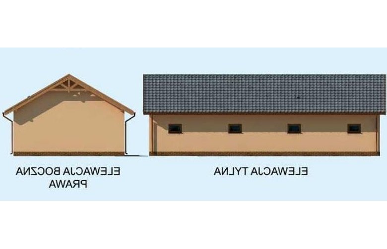 Projekt garażu G217 garaż trzystanowiskowy z pomieszczeniami gospodarczymi - elewacja 2