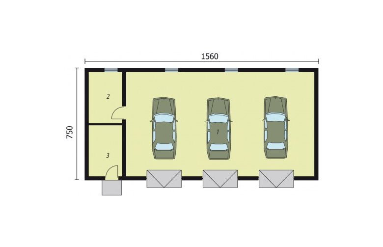 Projekt garażu G218 garaż trzystanowiskowy z pomieszczeniami gospodarczymi - rzut przyziemia