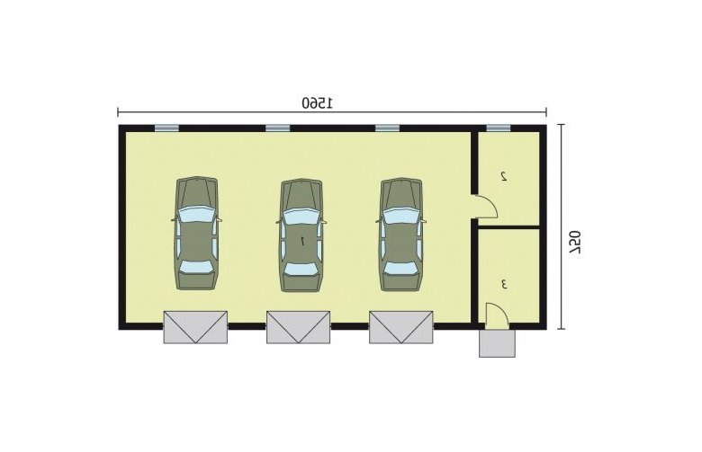 Projekt garażu G218 garaż trzystanowiskowy z pomieszczeniami gospodarczymi - rzut przyziemia