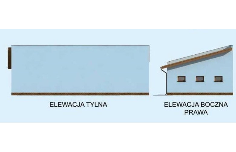 Projekt garażu G219 garaż trzystanowiskowy z pomieszczeniem gospodarczym - elewacja 2