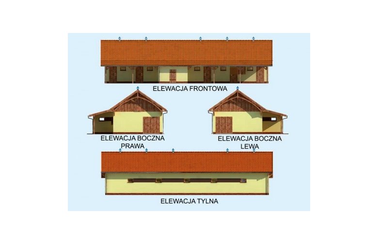 Projekt budynku gospodarczego S38 Stajnia dla koni - 5 boksów - elewacja 1
