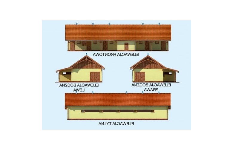 Projekt budynku gospodarczego S38 Stajnia dla koni - 5 boksów - elewacja 1